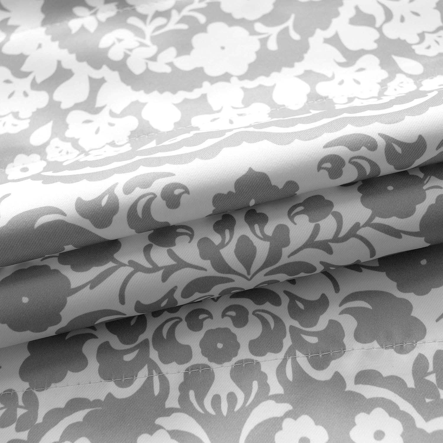 DriftAway Samantha Floral Damask Medallion Pattern Kitchen Tier Window Treatment Set of 2 Each 30 Inch by 24 Inch Plus 2 Inch Header Gray
