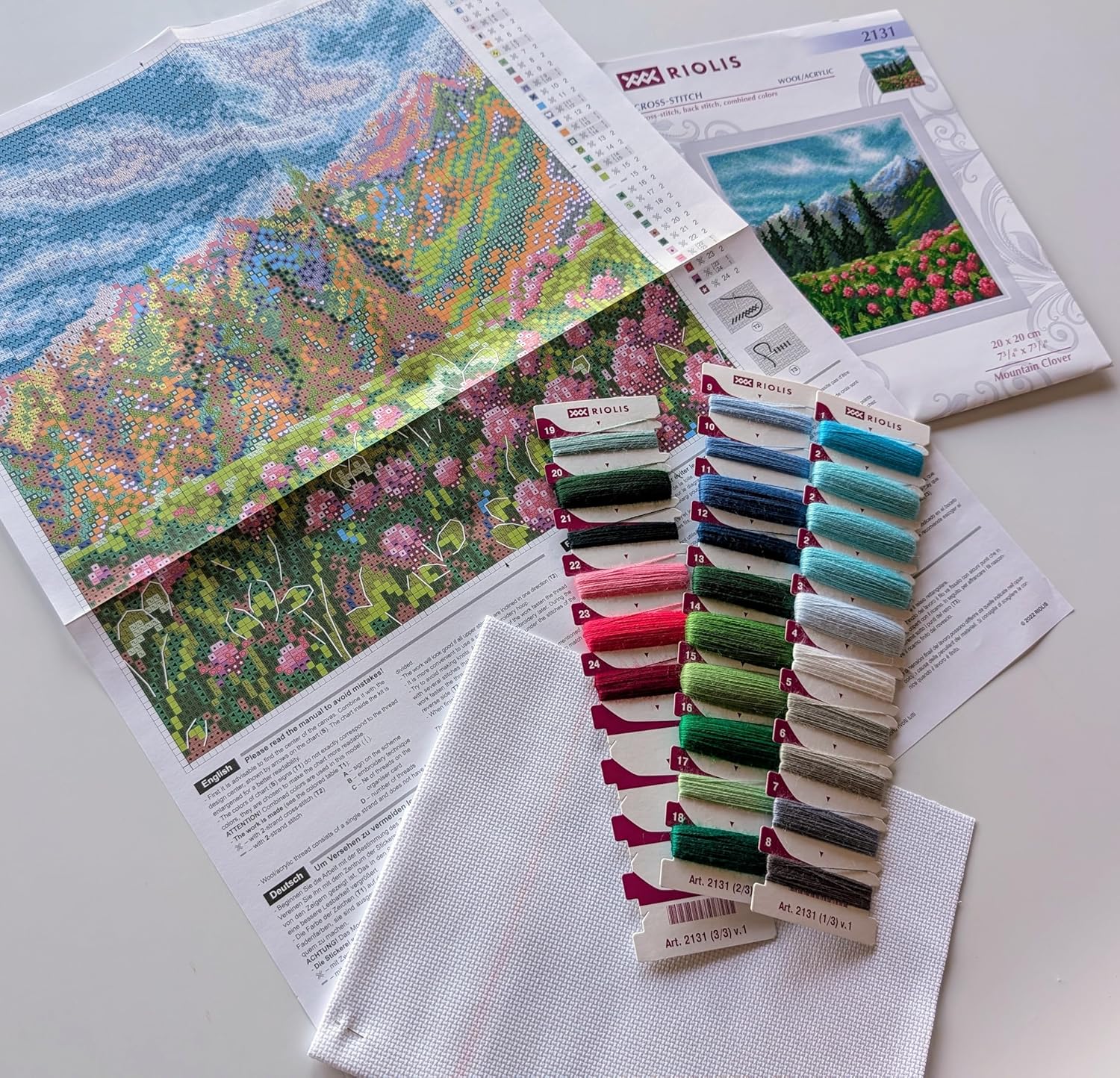 RIOLIS - Mountain Clover 2131, Cross Stitch Kits 7¾" x 7¾", Cross Stitch Kits for Beginners & Advanced, Crossstitching Kit Adult, Embroidery Counted Stitching Kit