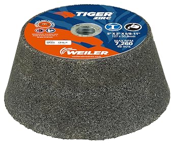 Weiler 68355 Tiger ZIRC Type 11 Flaring Cup Wheel, ZA16-Q, 5/3-3/4 x 2 x 5/8-11, Rim 1", Back 3/4", Pack of 5