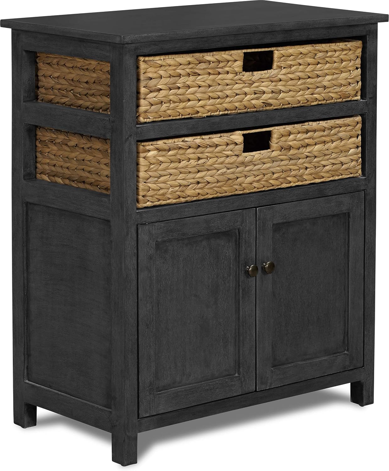 ClickDecor Nelson Storage Cabinet with 2 Wicker Baskets, Kitchen, Living Room and Entryway, Rustic Cottage Farmhouse Accent Console, Fully Assembled, Dark Gray