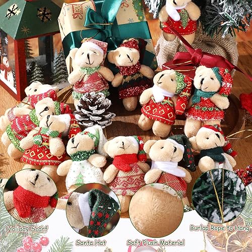 Miniatura 3 de 28 juguetes de peluche de Navidad de 3 pulgadas, llavero de peluche de animales pequeños, juego de juguetes de peluche para decoración de árbol de