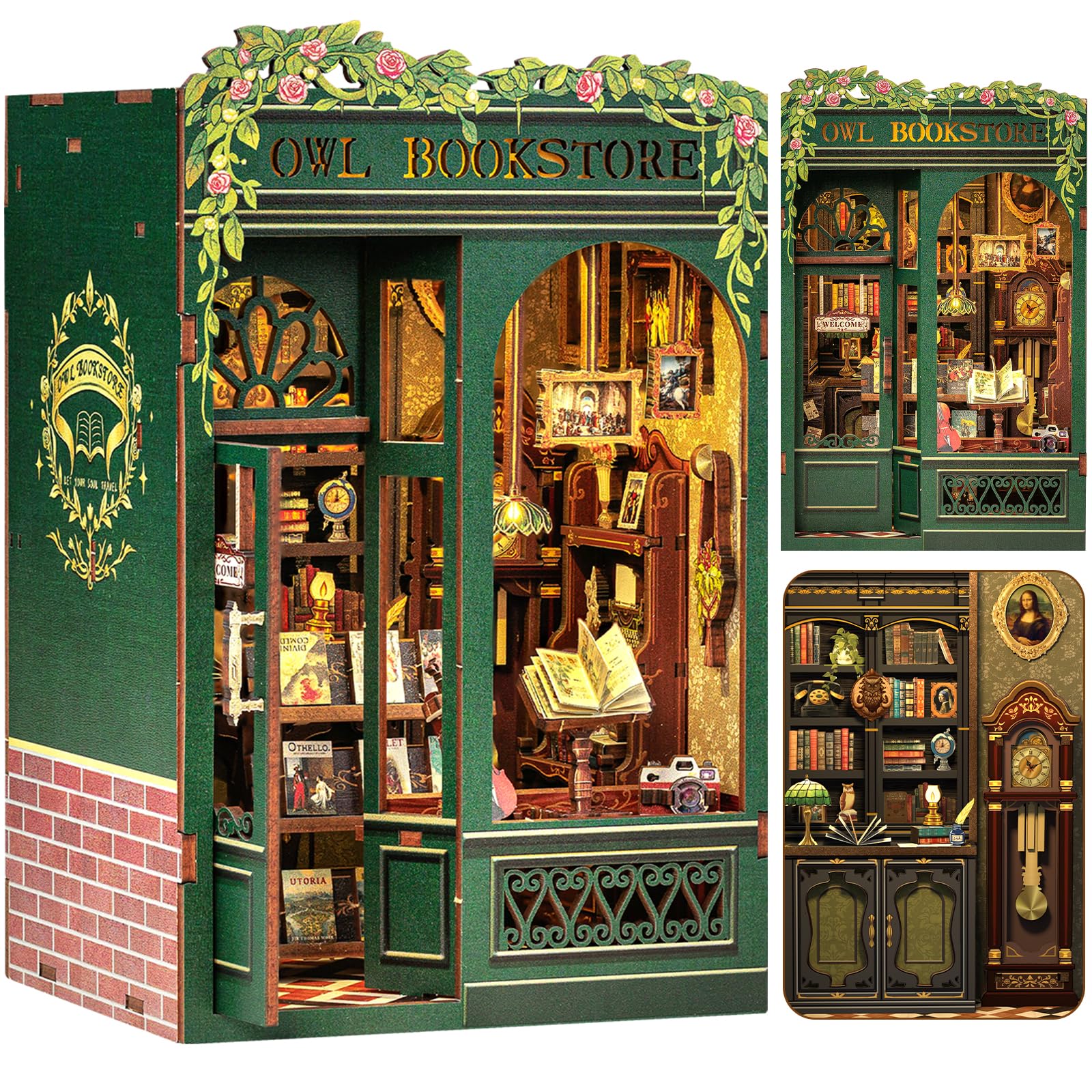 Cutefun Book Nook Kit – Creativo per Realizzare Case delle bambole, Modello in Scala per Appassionati, Donne, Ragazzi e Amanti dei Libri(OWL Bookstore)