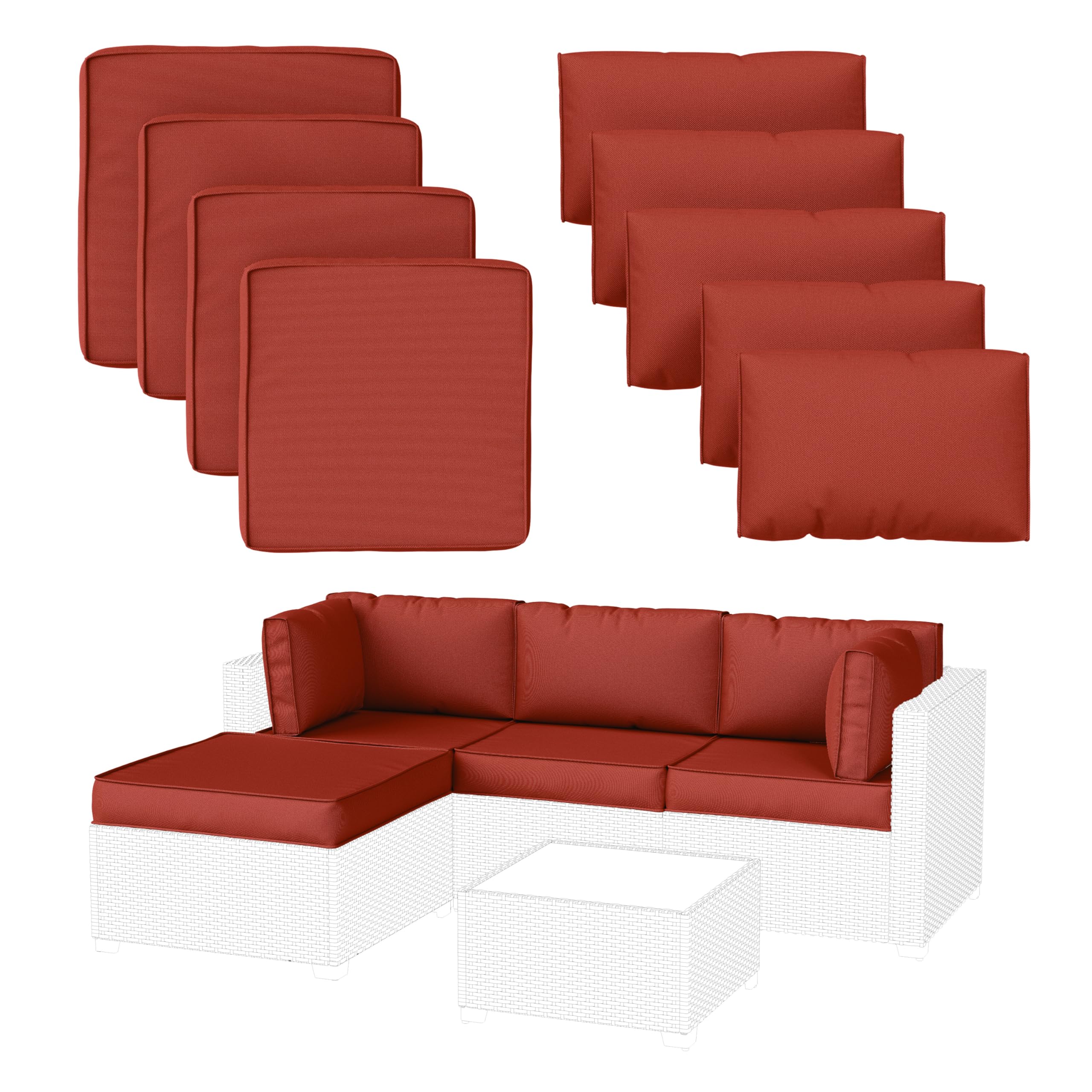 9 pack patio cushion covers outdoor furniture cushion slipcovers replacement waterproof with zipper for 5 pcs patio furniture set, covers only, terra red