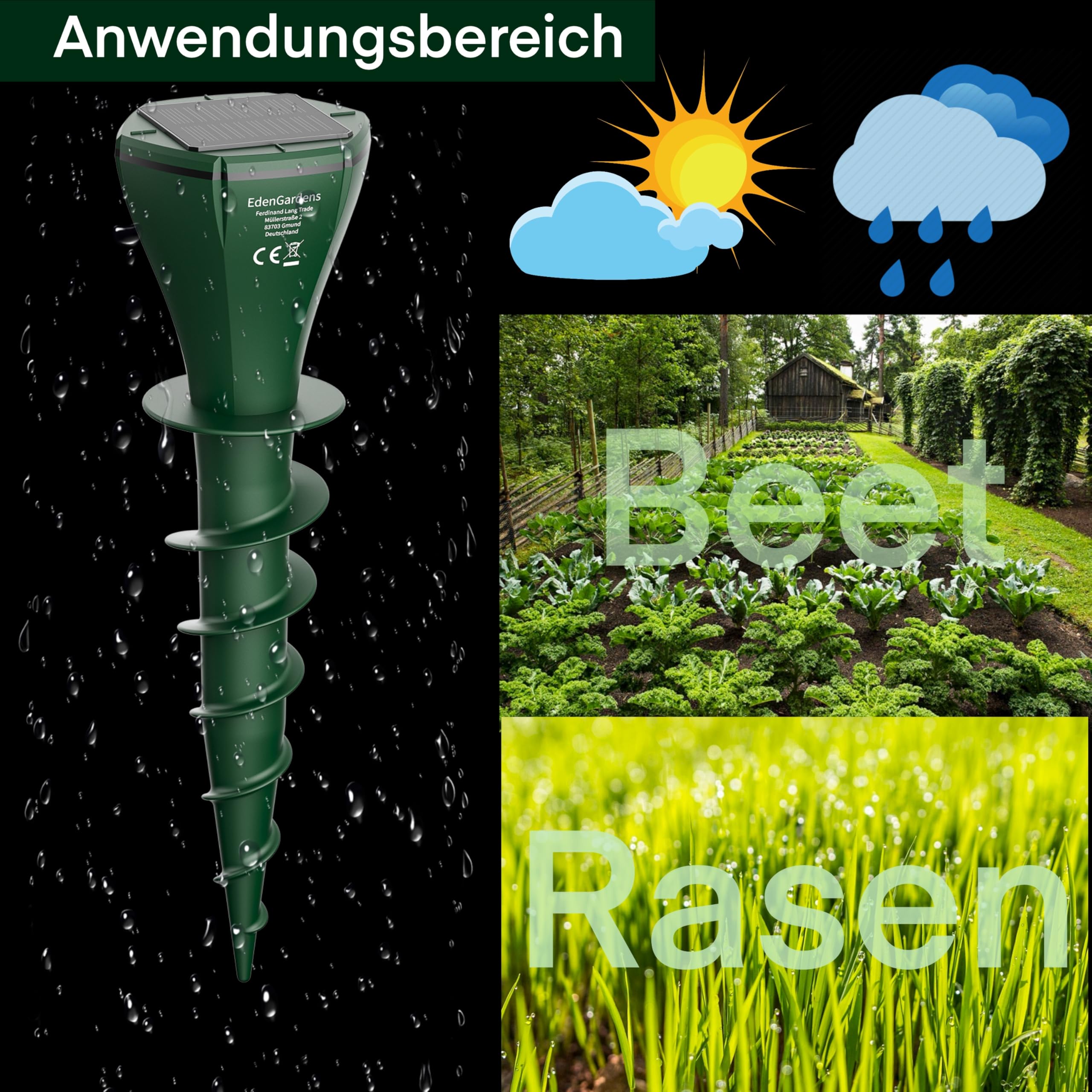 EdenGardens 2er Pack SOLAR MOLE Repeller Maulwurf Vertreiber bestes Mittel gegen Wühlmäuse & Maulwurf - Maulwurfschreck Maulwurf vertreiben