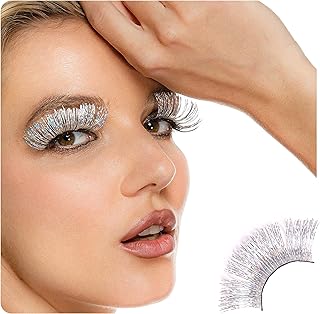 Dorisue Halloween lashes Silver eyelashes glitter eyelashes Princess cosplay eyelashes silver-white False Eyelashes Extension for Women Girls P24
