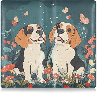 Cute Beagle Dogs Teal Premium Leather Car Insurance and Registration Card Holder Glove Box Organize for Cards, Essential Document Driver License