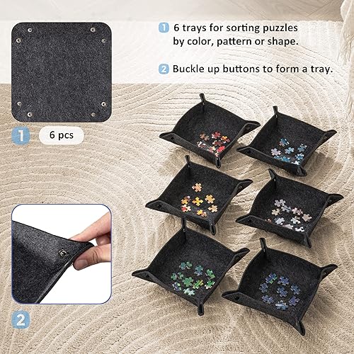 Miniatura 2 de Tektalk Tablero de rompecabezas con 6 bandejas de clasificación, tapete portátil para rompecabezas con cubierta a prueba de polvo para
