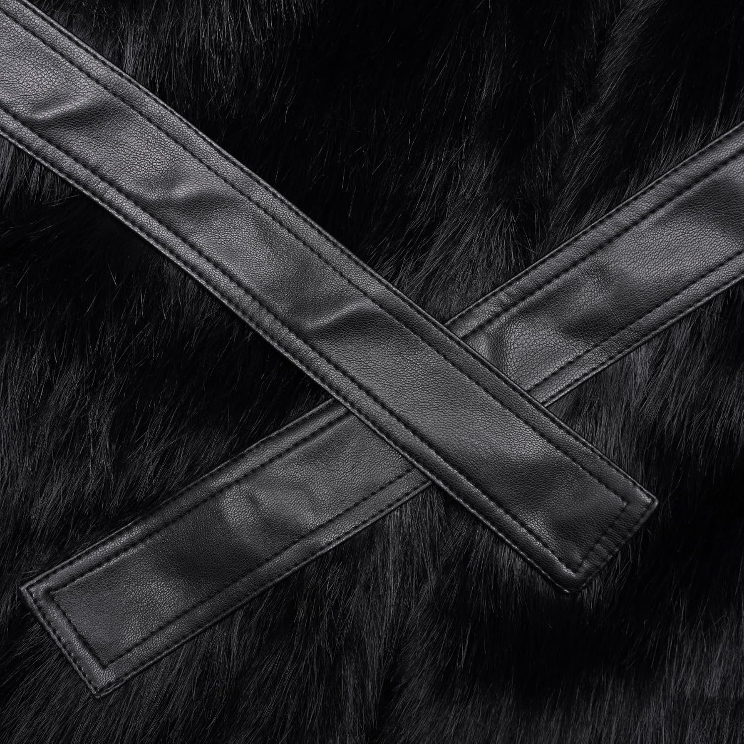 Amazhiyu Womens Faux Fur Vest Coats Open Front Sleeveless Furry Jacket with Belt - Image 4