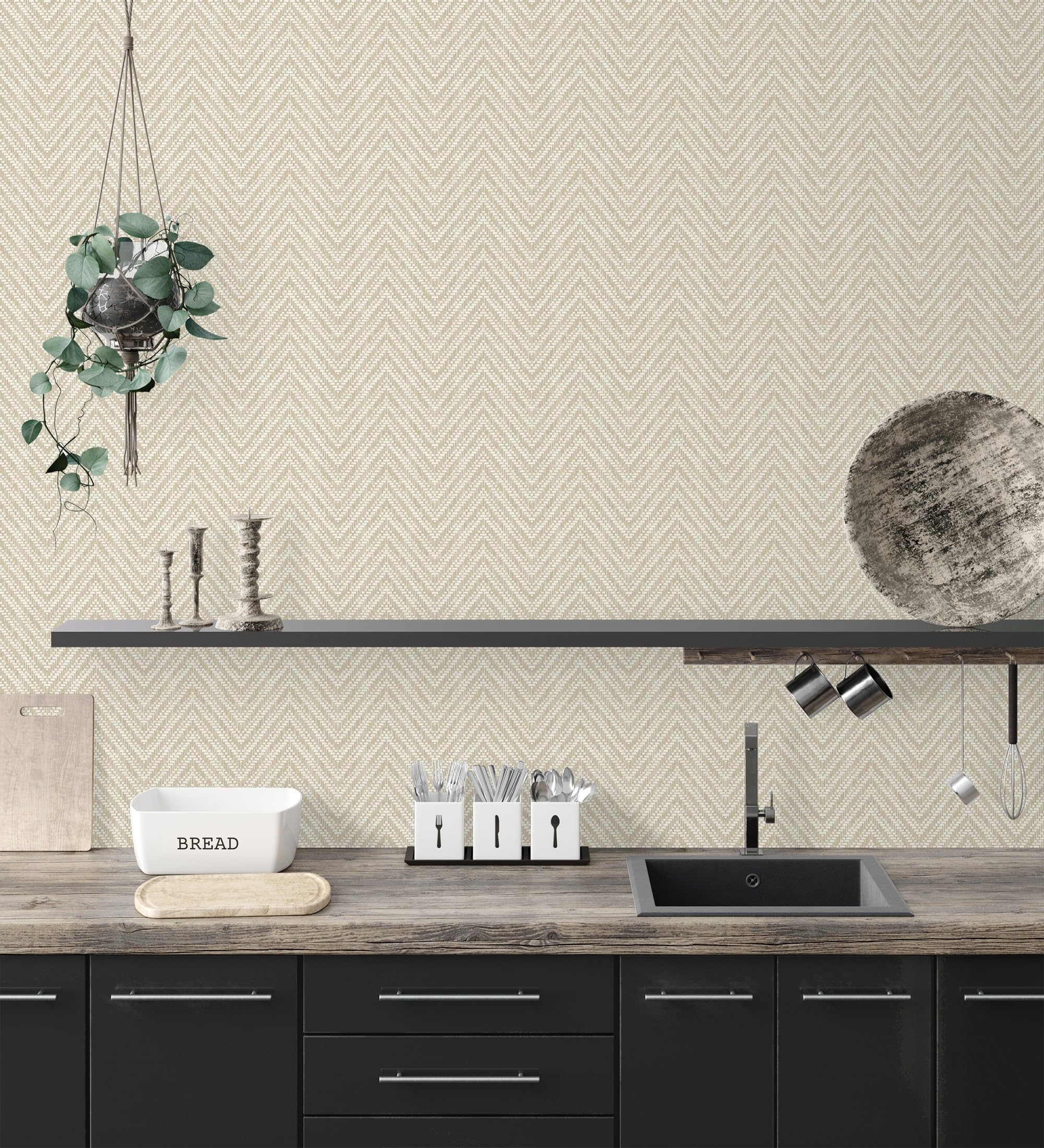 GAULAN 683190 - Papel pintado vinílico de espigas efecto fibra vegetal beige con textura en relieve para pared salón cocina baño dormitorio pasillo - Rollo de 10 m x 0,52 m