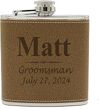 Custom Engraved Brown Groomsman Flask - Personalized Groomsmen Gifts - 3 Lines MPM Style - Brown