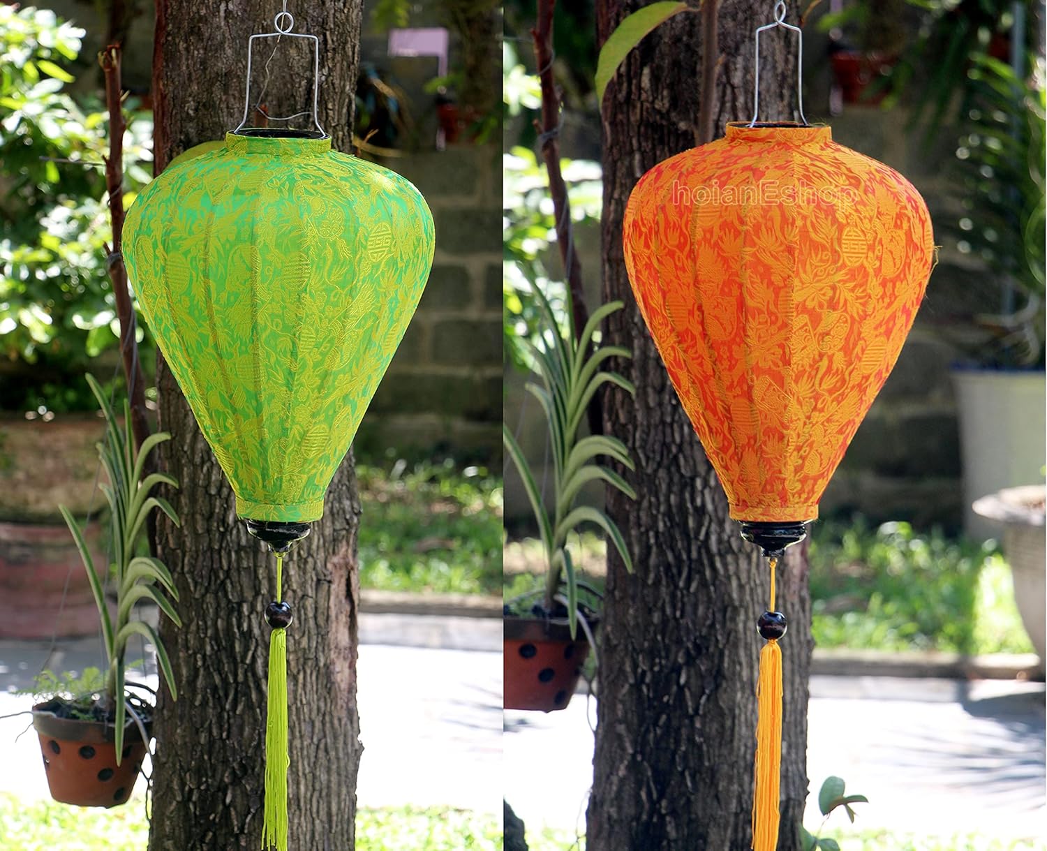 Set 2 pcs Vietnam Garlic Silk Lanterns 22'' (55 cm) for Restaurant Decor, Outside Party Garden Decor, Wedding Tent Decor, Hotel Decor, Christmas Decor, Birthday Party