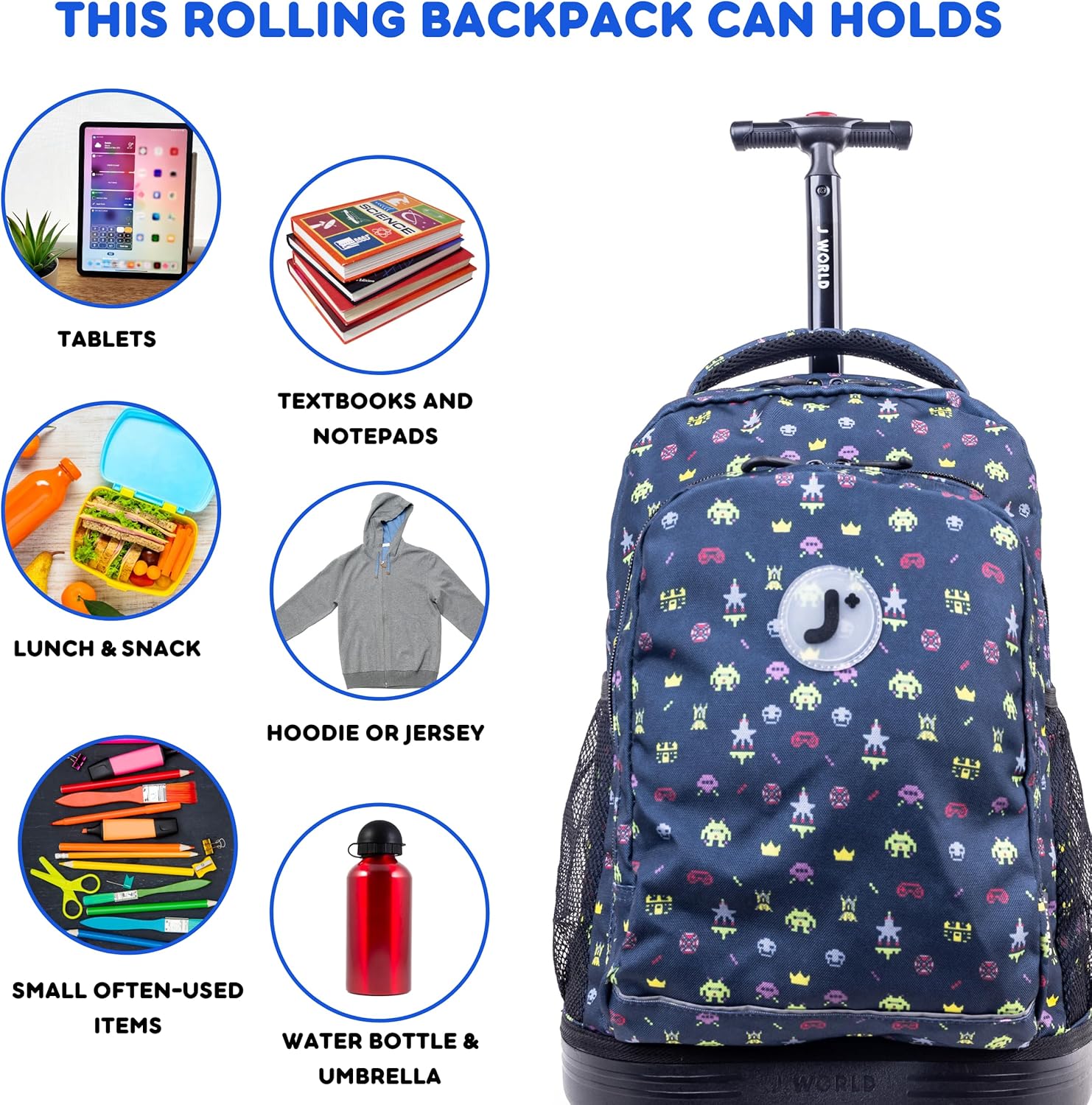 J World Sunny Rolling Backpack for Kids. Roller Bag With Wheels, Game - Image 6