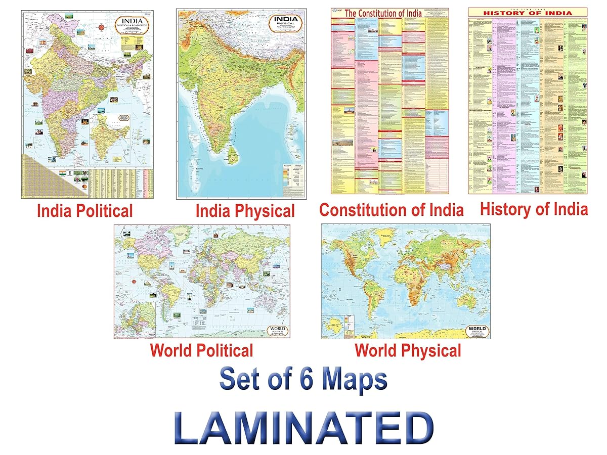 India & World Map ( Both Political & Physical ) with Constitution of India and