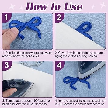 6pcs Bow Iron on Patches, Mini Bow Embroidered Applique, Blue