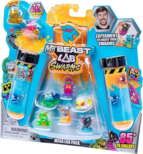 MrBeast Lab Swarms Series 2, Atomic Series 12 Pack Crab Cat, Add Water, Shake the Test Tube and Reveal 2 of 12, 1-inch (2.5 cm) MrBeast Swarms Collectible Micro Beasts. 85+ to Collect!