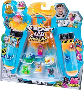 MrBeast Lab Swarms Series 2, Atomic Series 12 Pack Crab Cat, Add Water, Shake the Test Tube and Reveal 2 of 12, 1-inch (2.5 cm) MrBeast Swarms Collectible Micro Beasts. 85+ to Collect!