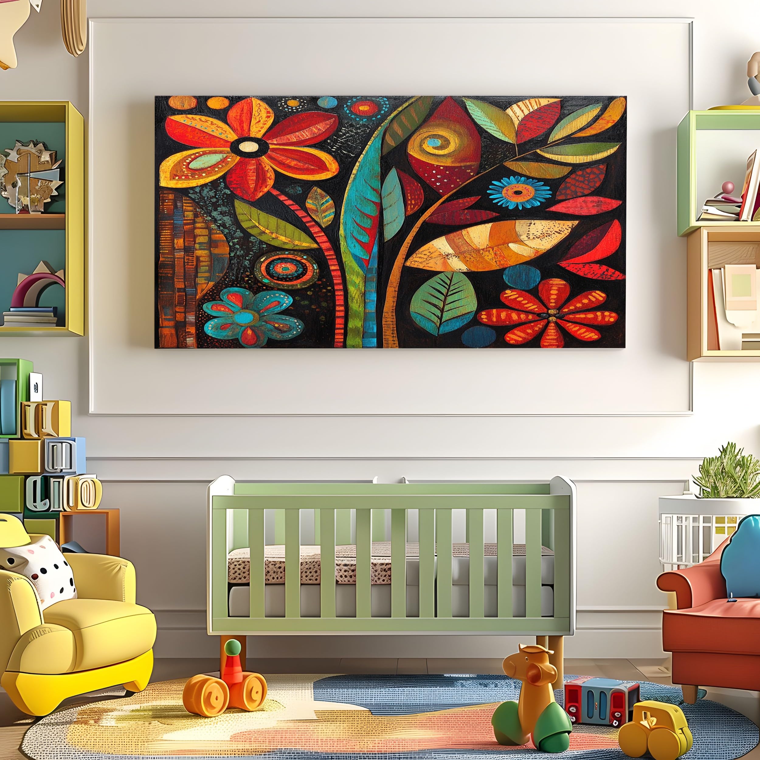 ZORYAN Quadri Moderni Soggiorno Su Tela Fiori Etnici Africani 60x120cm | Rosso Stampe Da Parete Senza Cornice, Quadretti Da Parete, Immagine Per Camera Da Letto