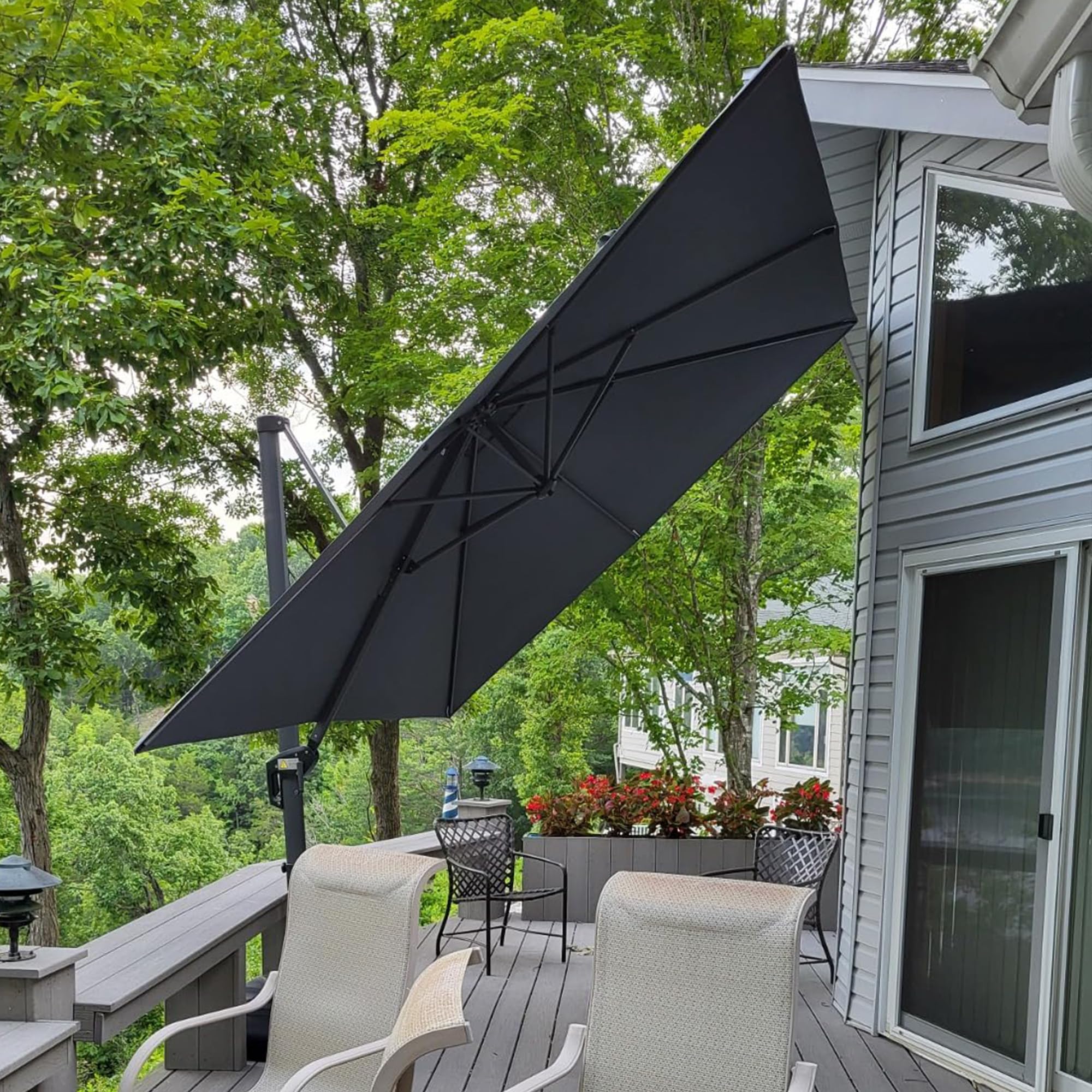 PURPLE LEAF Ombrellone da Giardino 3 x 3 m, Ombrelloni da Esterno in Alluminio con Rotazione di 360° e 5 Posizioni Regolabili, Ombrellone Decentrato con Base a Croce, Protezione UV, Grigio