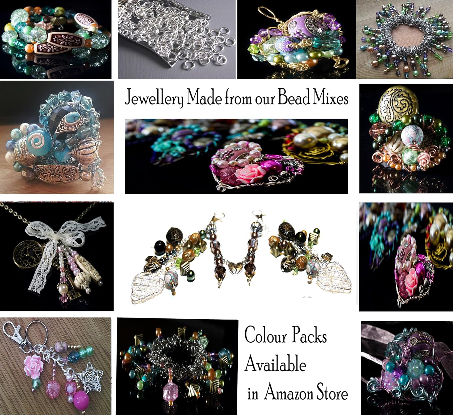 Approx X 1500 Jewellery Making Beads Mix Starter Kit for Beginners in 3 Packs of Purple, Red & Green & Jewellery Findings