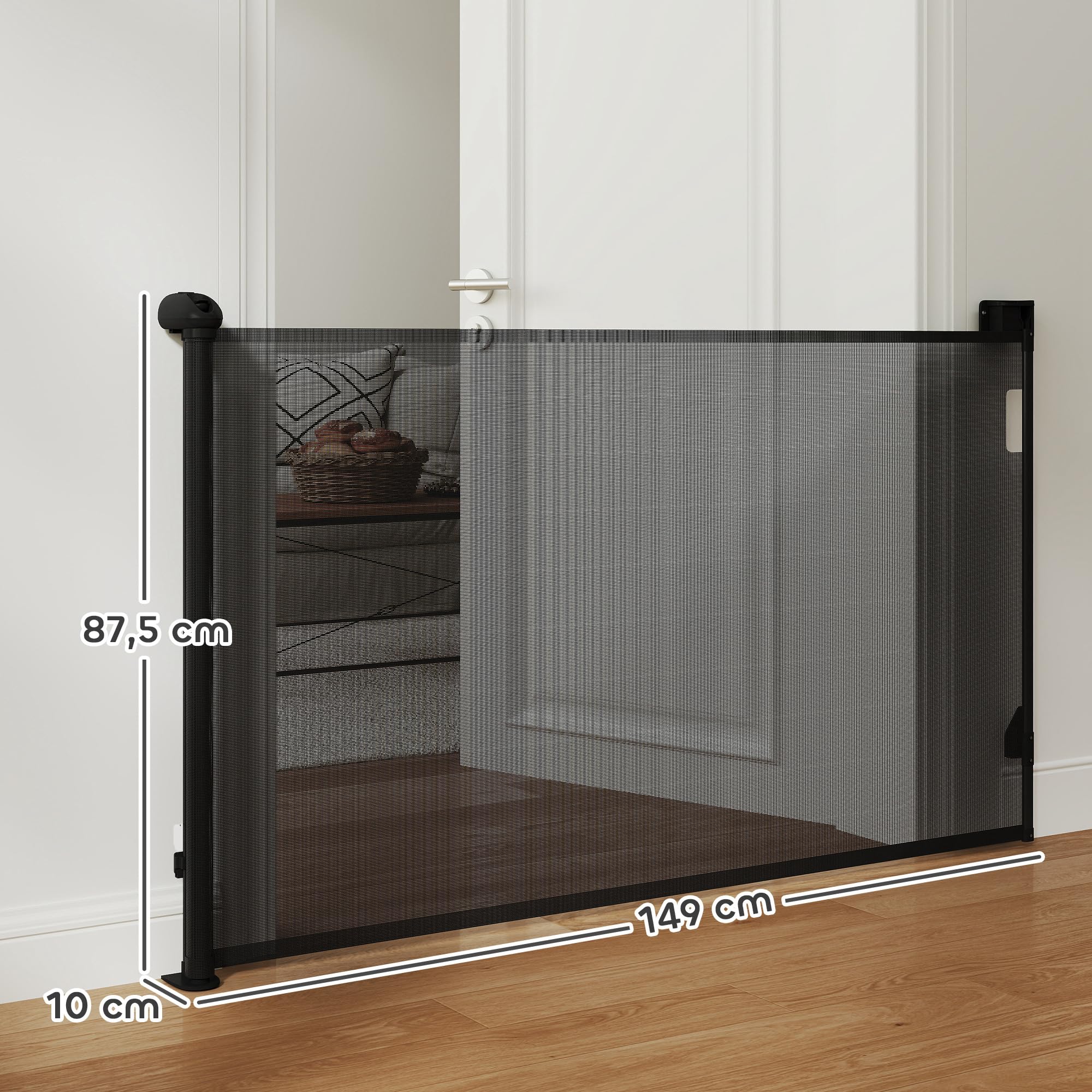 PawHut Barrera para Perros Retráctil 0-125 cm Puerta para Perros Pequeños Extensible Barrera de Seguridad para Mascotas con Interruptor de Cierre para Escaleras Puertas Pasillos Negro