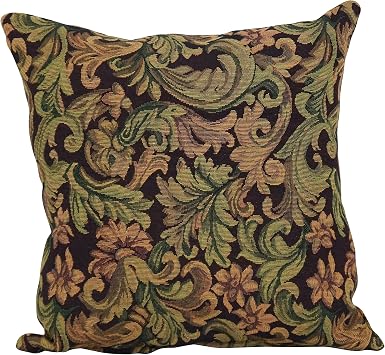 Blazing Needles Square Tapestry Throw Pillow, 17", Brown Damask