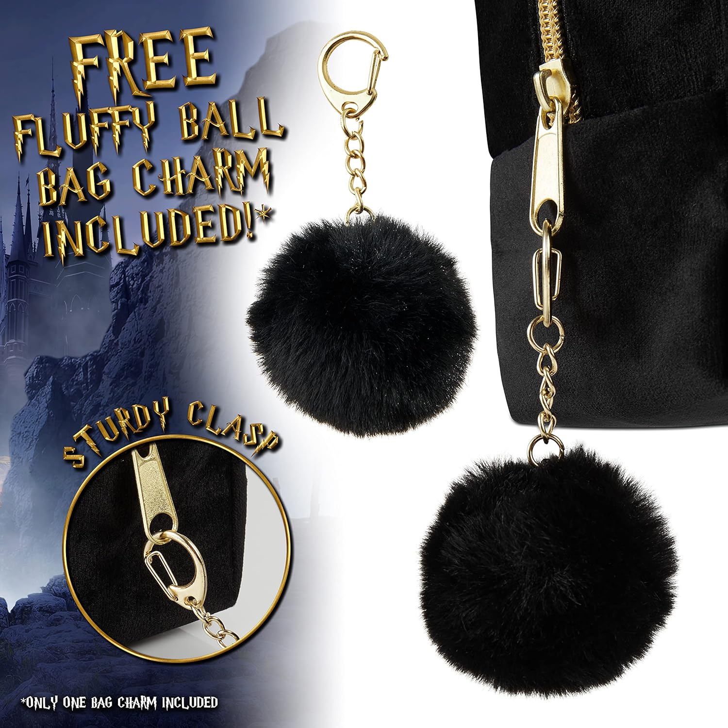 Harry Potter Gifts for Women, Velvet Makeup Bag Cosmetic Pouch Travel Organizer, Small Toiletry Bag for Fans, Hogwarts Themed Design (Black) - Image 5