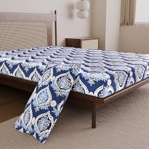 Divine Casa 100% Cotton Single Bedsheet with 1 Pillow Cover | Soft Skin Friendly Breathable Bed Sheet Set for Single Bed | Printed Bedding for Bedroom | 145 x 223 cm (Dazzling Blue, Floral)