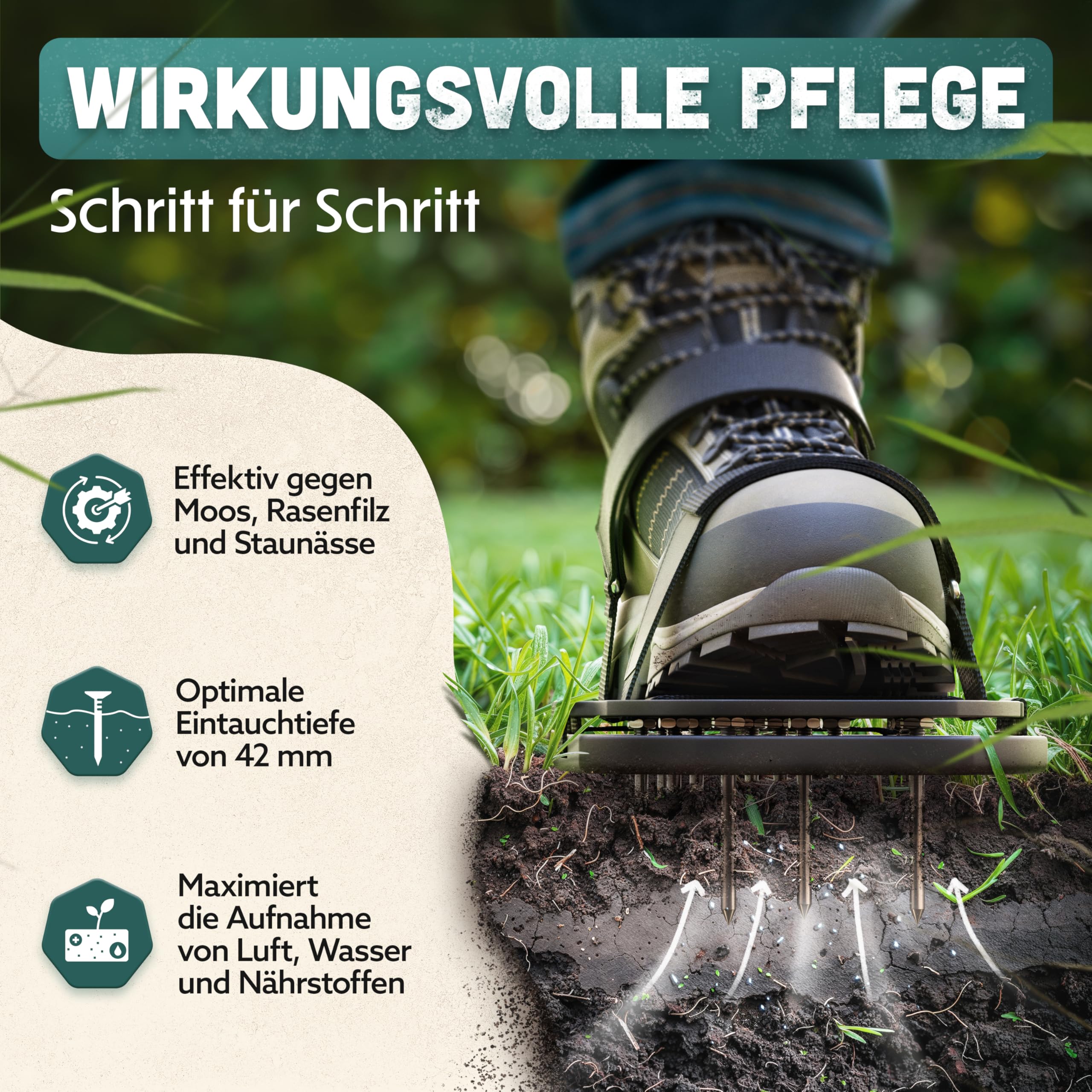 Nagelschuhe Pro | Rasenlüfter Schuhe + Estrichschuhe | Rasenbelüfter Vertikutierer und Aerifizierer für Rasenbelüftung | Premium Rasenschuhe zum Rasen belüften und auflockern - vormontiert