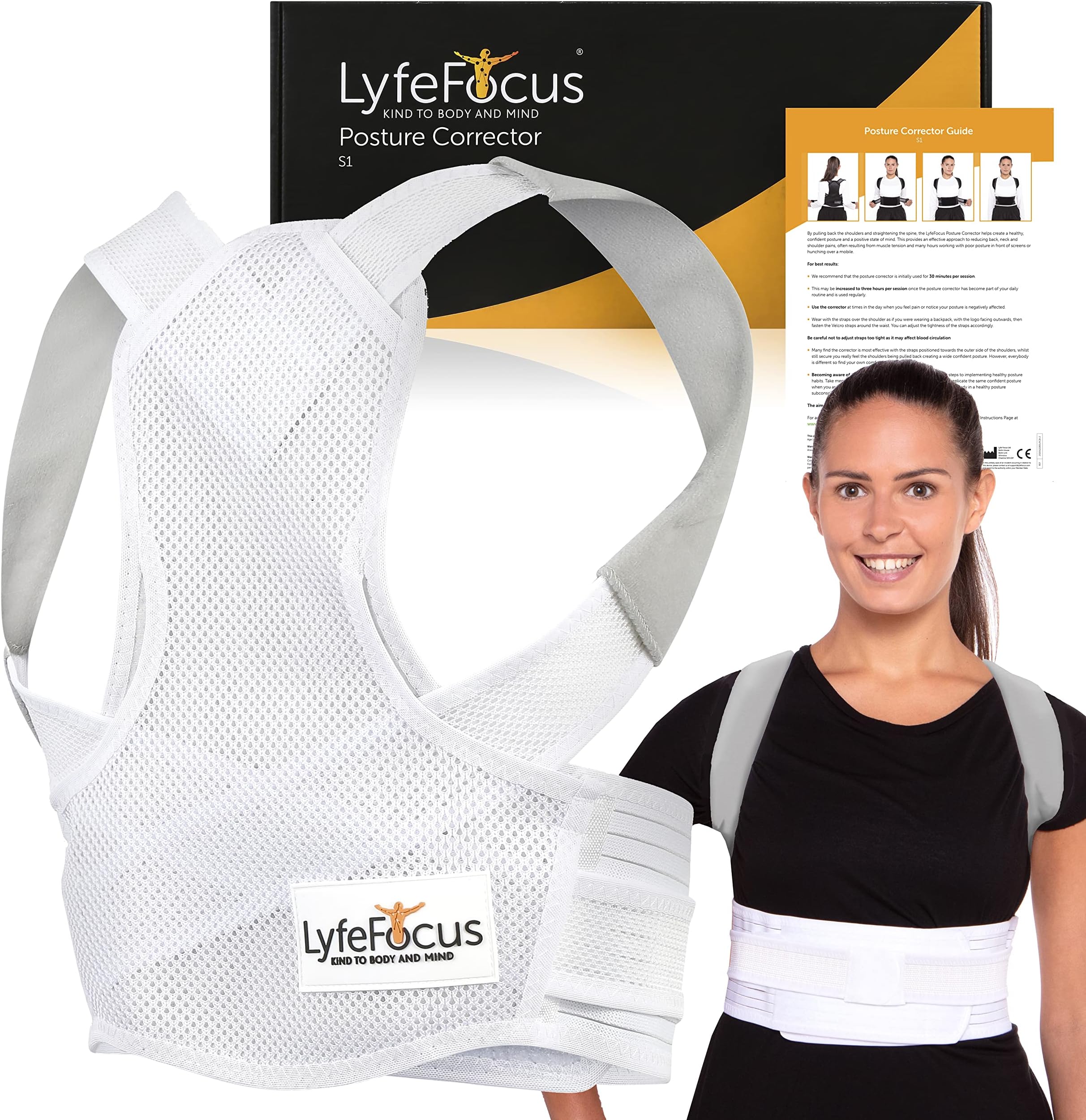 S1 Premium Invisible Breathable Back Posture Corrector for Men & Women - Upper Back Support Brace & Straightener - Effective Posture Correction for Neck, Shoulder & Back Pain (White, Large)