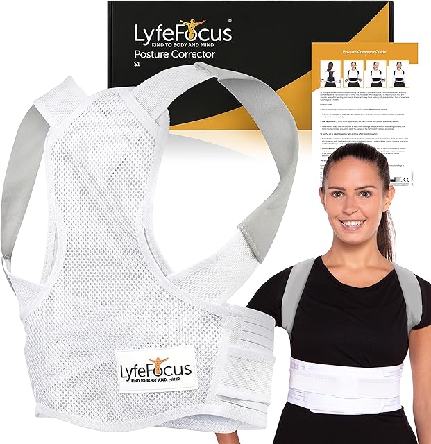 LyfeFocus S1 Premium Invisible Breathable Back Posture Corrector for Men & Women - Upper Back Support Brace & Straightener - Effective Posture Correction for Neck, Shoulder & Back Pain (White, Medium)