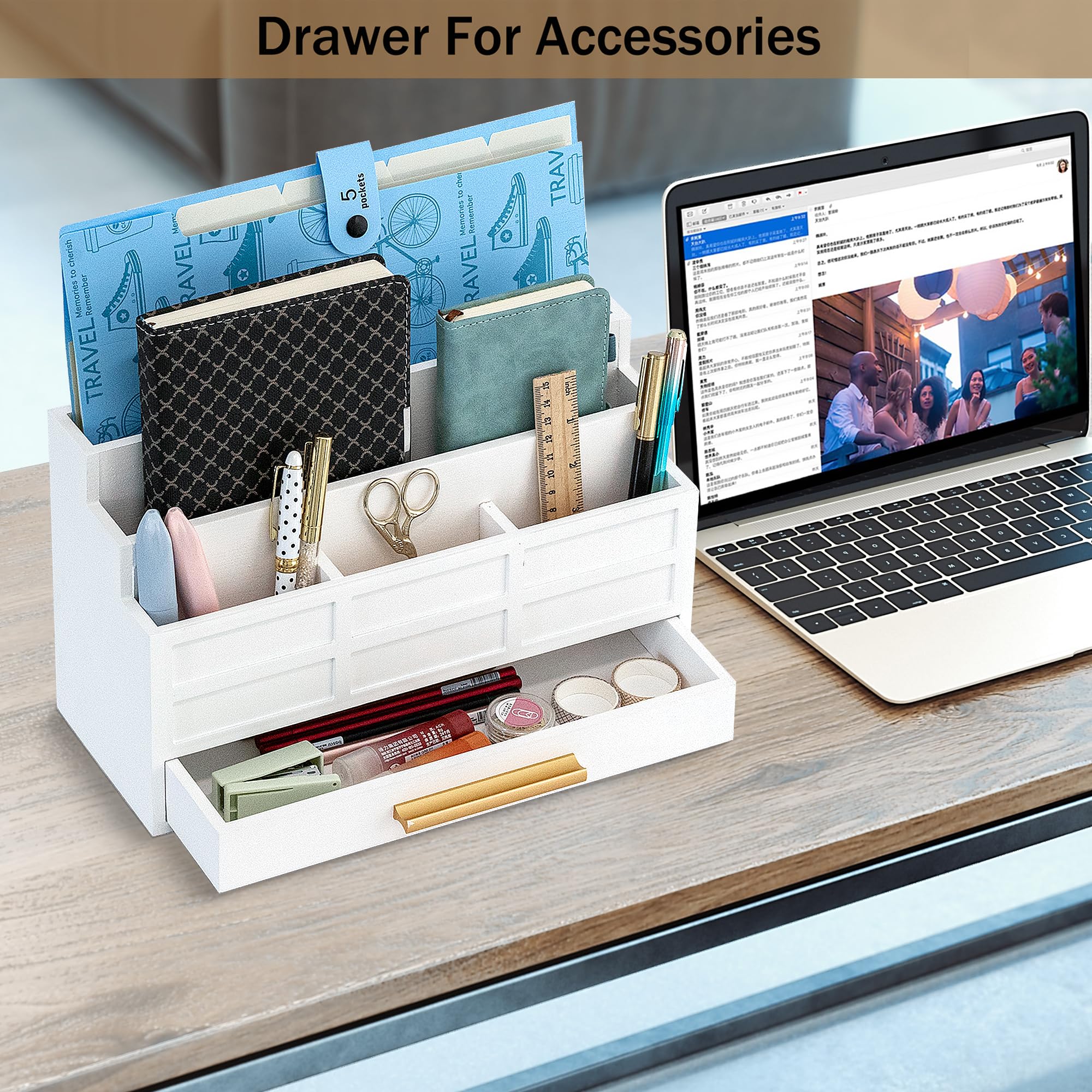 White Wood Desk Organizer With Drawer And File Mail Lesotho - View #5