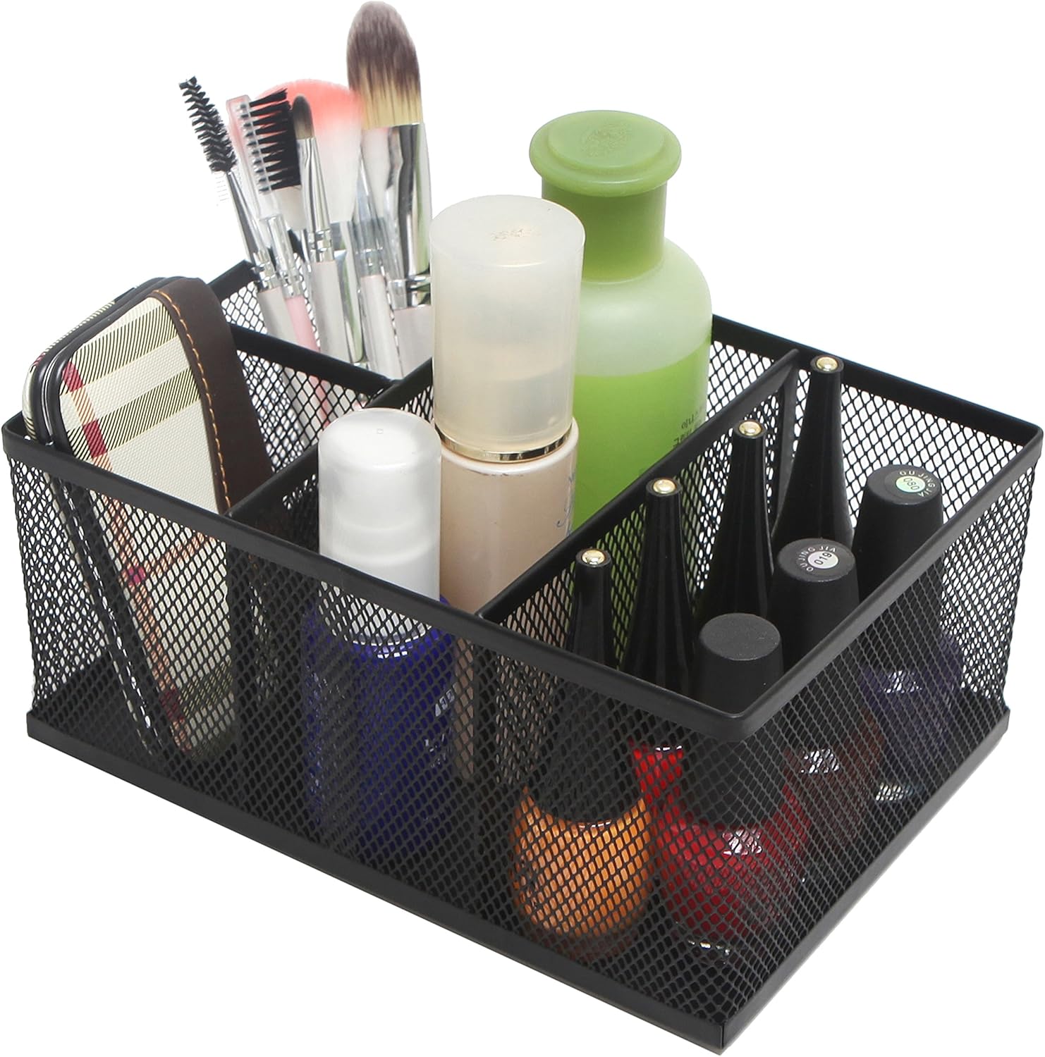 MyGift Modern Rectangular Black Metal Mesh 4 Compartment Office Supplies Storage Organizer Caddy Rack : Office Products