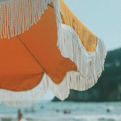 Miniatura 2 de Business & Pleasure Co. Sombrilla de playa para vacaciones, paraguas bohemio con flecos, UPF 50+, poste de madera inclinable de 1 pulgada, 5 pies de