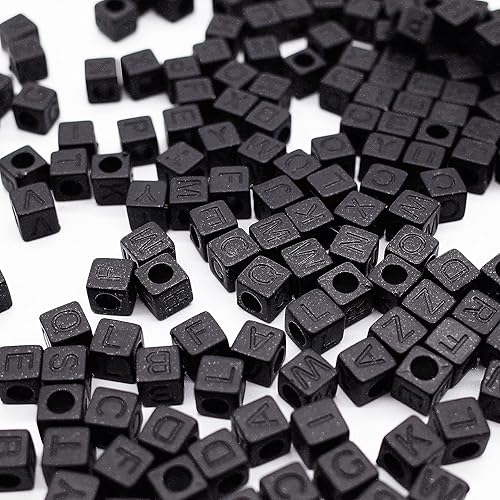 Miniatura 2 de Cuentas de letra, 800 cuentas de cubo de letras negras mate para bricolaje, collar, pulsera (0.236 pulgadas)