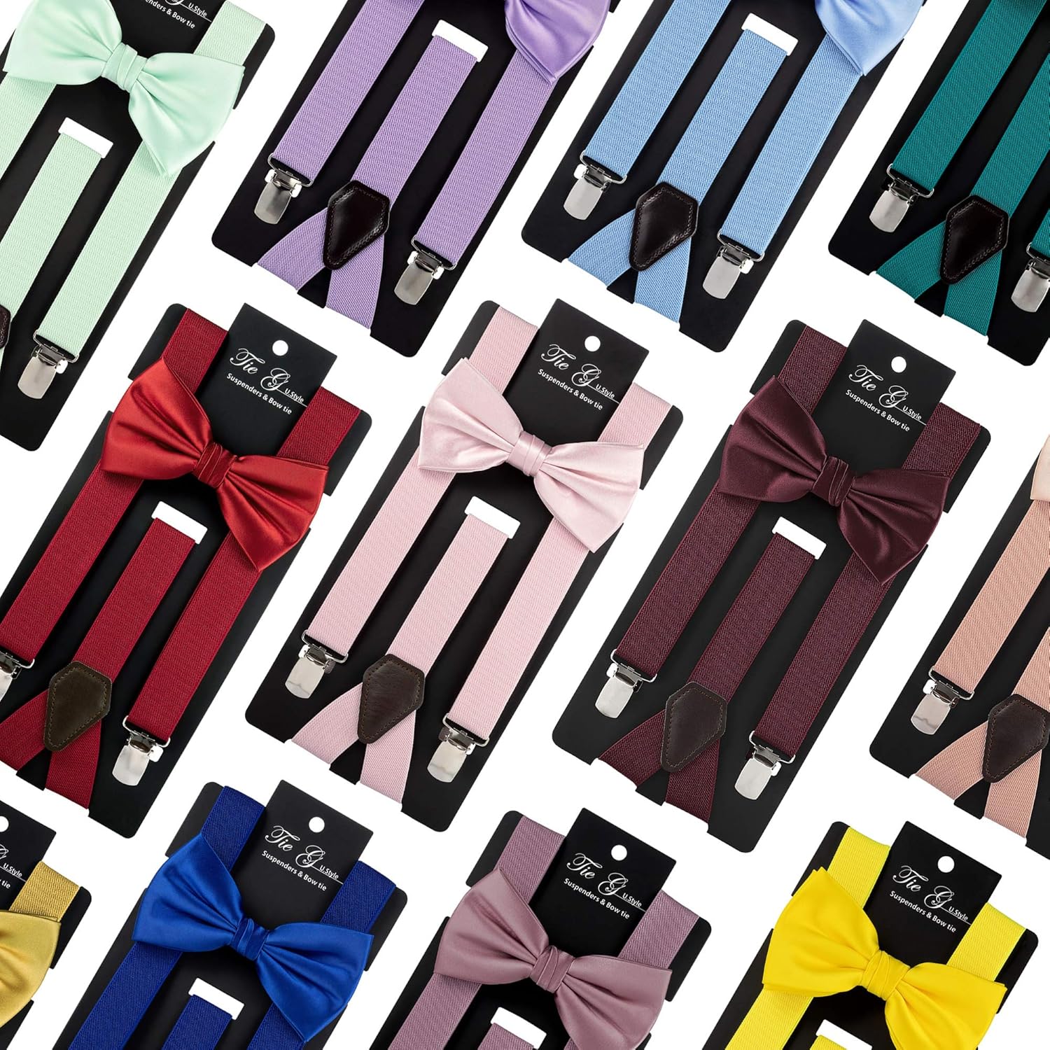 TIE G Solid Color Men's Suspender + Woven Bow Tie Set for Wedding : Vivid Color, Adjustable Brace, Strong Clip, Elastic Band - Image 6