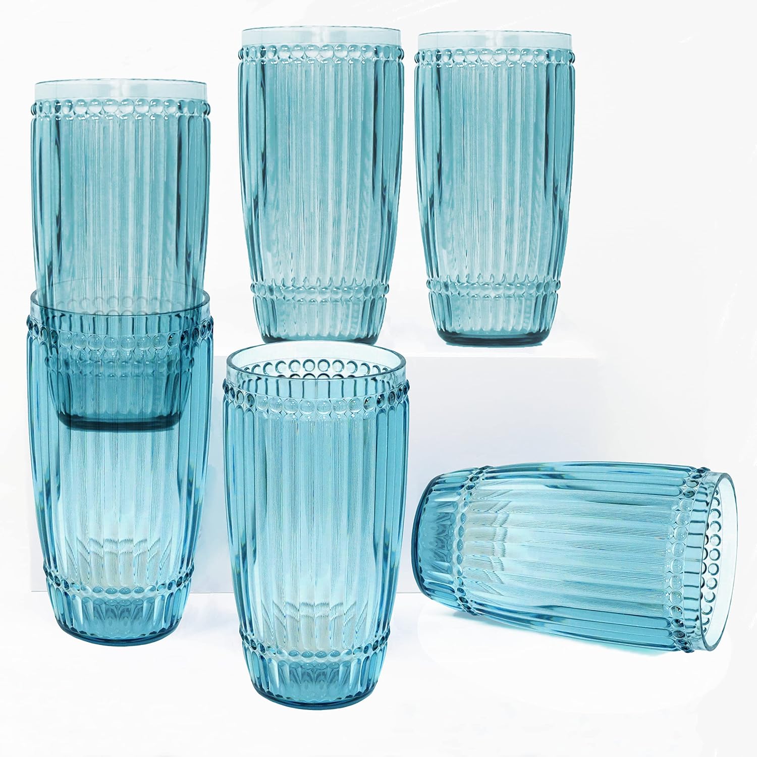 Le Cadeaux Milano Shatter Resistant Polycarbonate Indoor Outdoor Large Tumbler, Teal, Set of 6