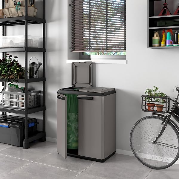 Keter 9736000 Split Cabinet Recycling Basic 68 x 39 x 85 H, Grigio, 68x39x85 cm - 2