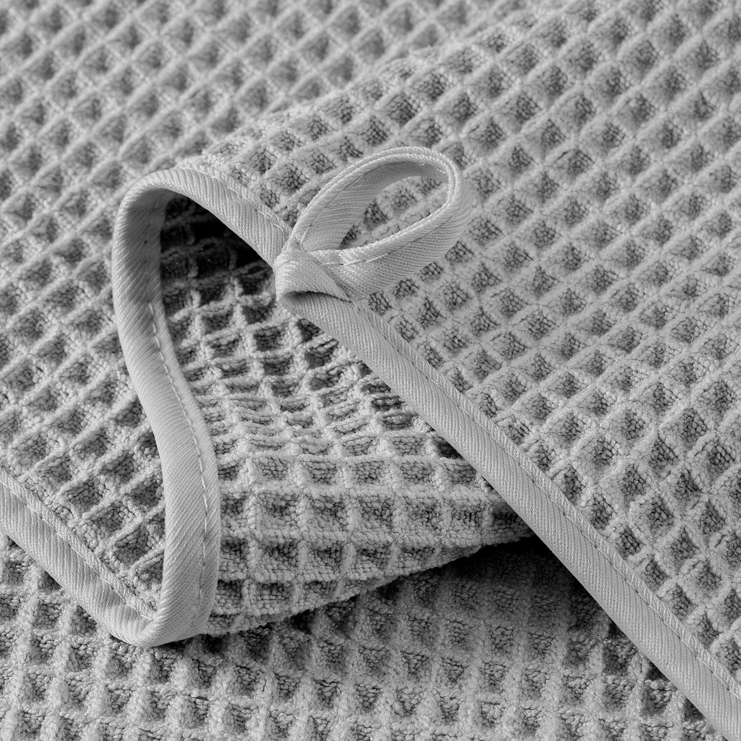 Microfiber Waffle Hand Towels, 2 Pieces, Soft, Absorbent, Fast Drying, Lint Free 430 GSM (Silver) - Image 3