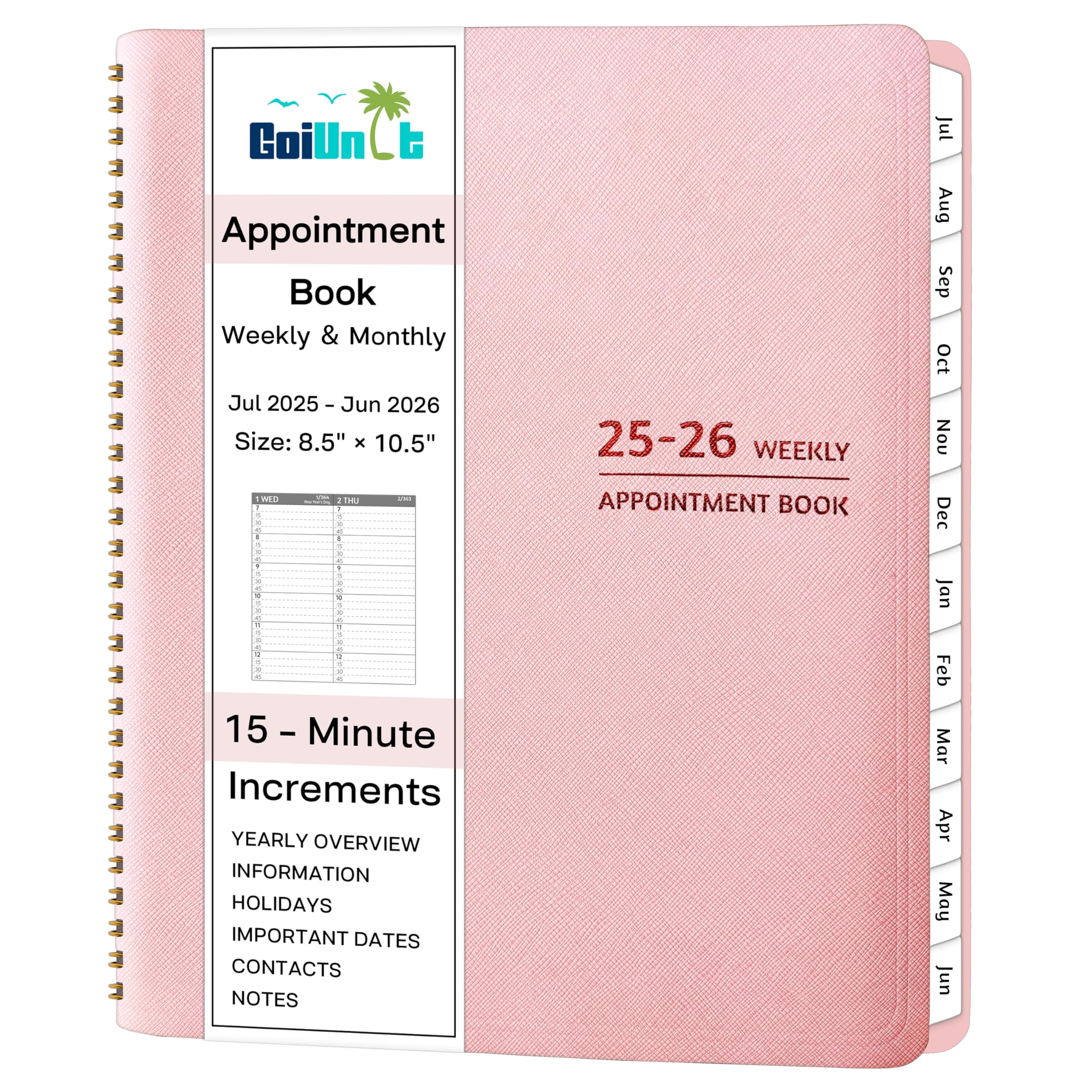 Appointment Book 2025-2026 - Appointment Planner with Weekly ＆ Monthly Spread, Jul 2025 - Jun 2026, 8.5’’ x 10.5’’, Large, 15 Minute Increments, 2025-2026 Daily Planner with Pockets, Tabs, thick paper
