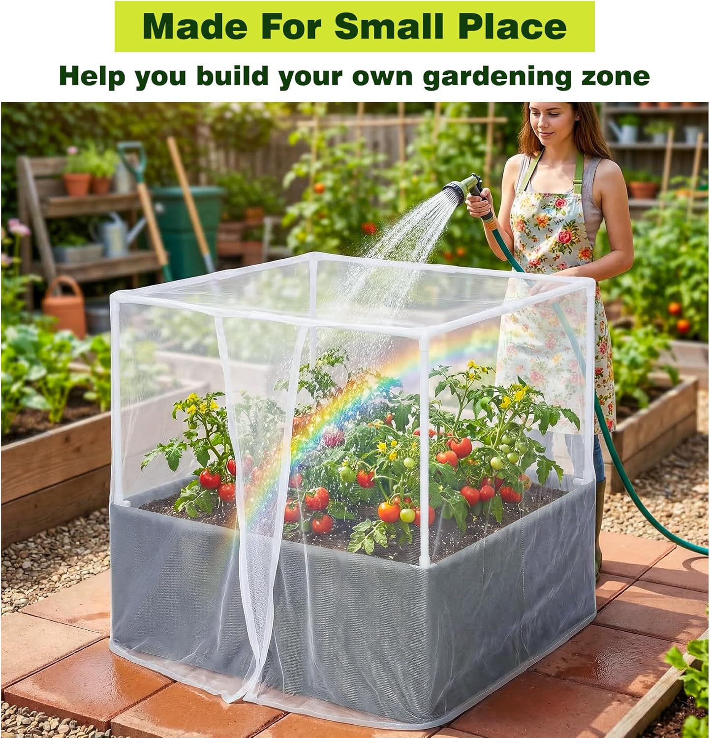 UNIFAMILY 2X2X1 FT Fabric Raised Garden Bed Kit, Breathable Raised Garden Bed with Cover, Garden Beds Outdoor with Plant Protection Mesh Netting for Vegetable, Flower, Herbs and Strawberry