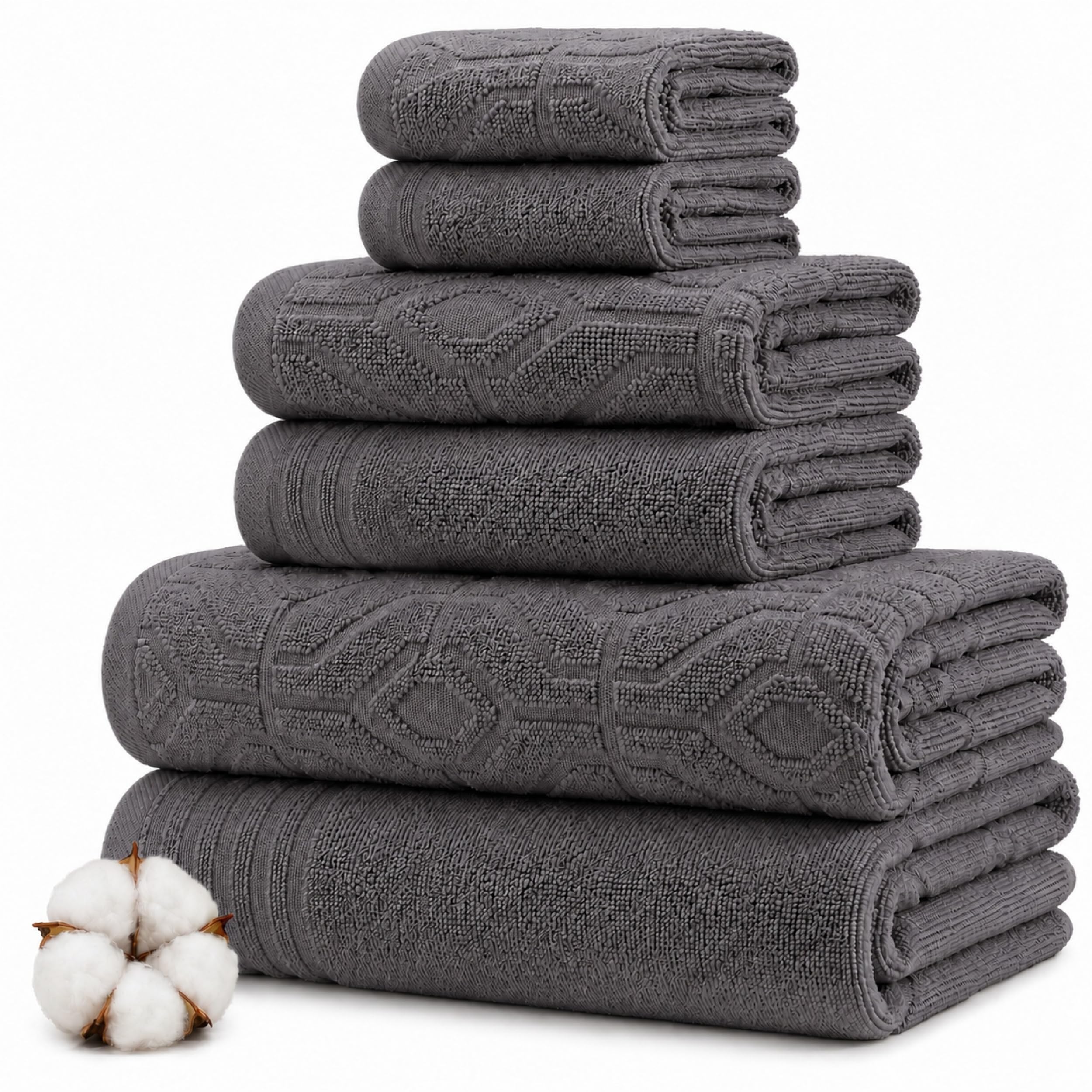 Amrapur Overseas Juego de 6 Toallas Jacquard con diseño de Diamante teñido, Color carbón