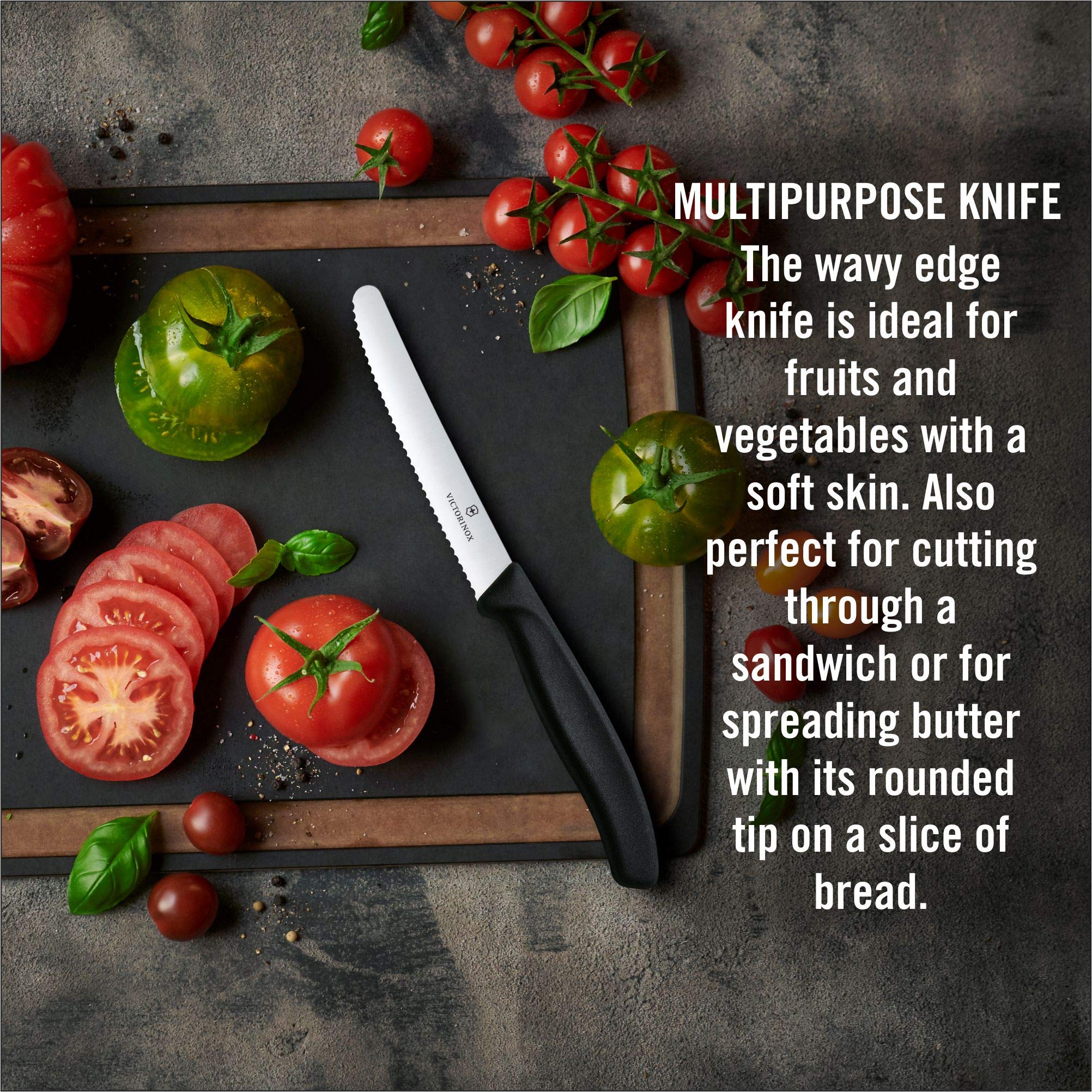Victorinox Swiss Made, Stainless Steel Swiss Classic Paring Knife, 11 cm, Serrated Edge with Round Tip, Professional and Household Kitchen Tools, Kitchen Items, Black, 6.7833 | Multipurpose Knife 3