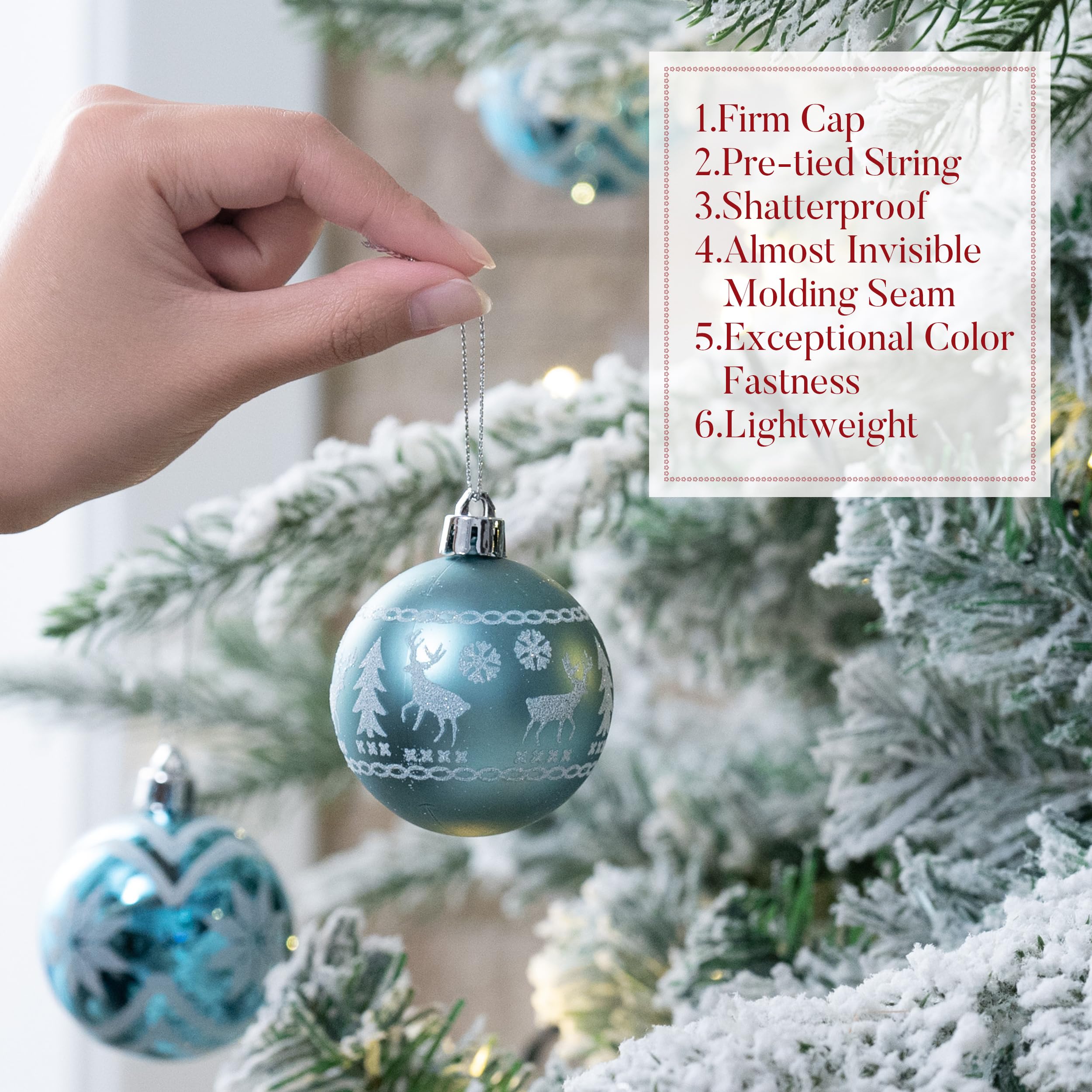 Valery Madelyn Lot de 24 boules de Noël incassables pour décoration de sapin de Noël Argenté et bleu 60 mm