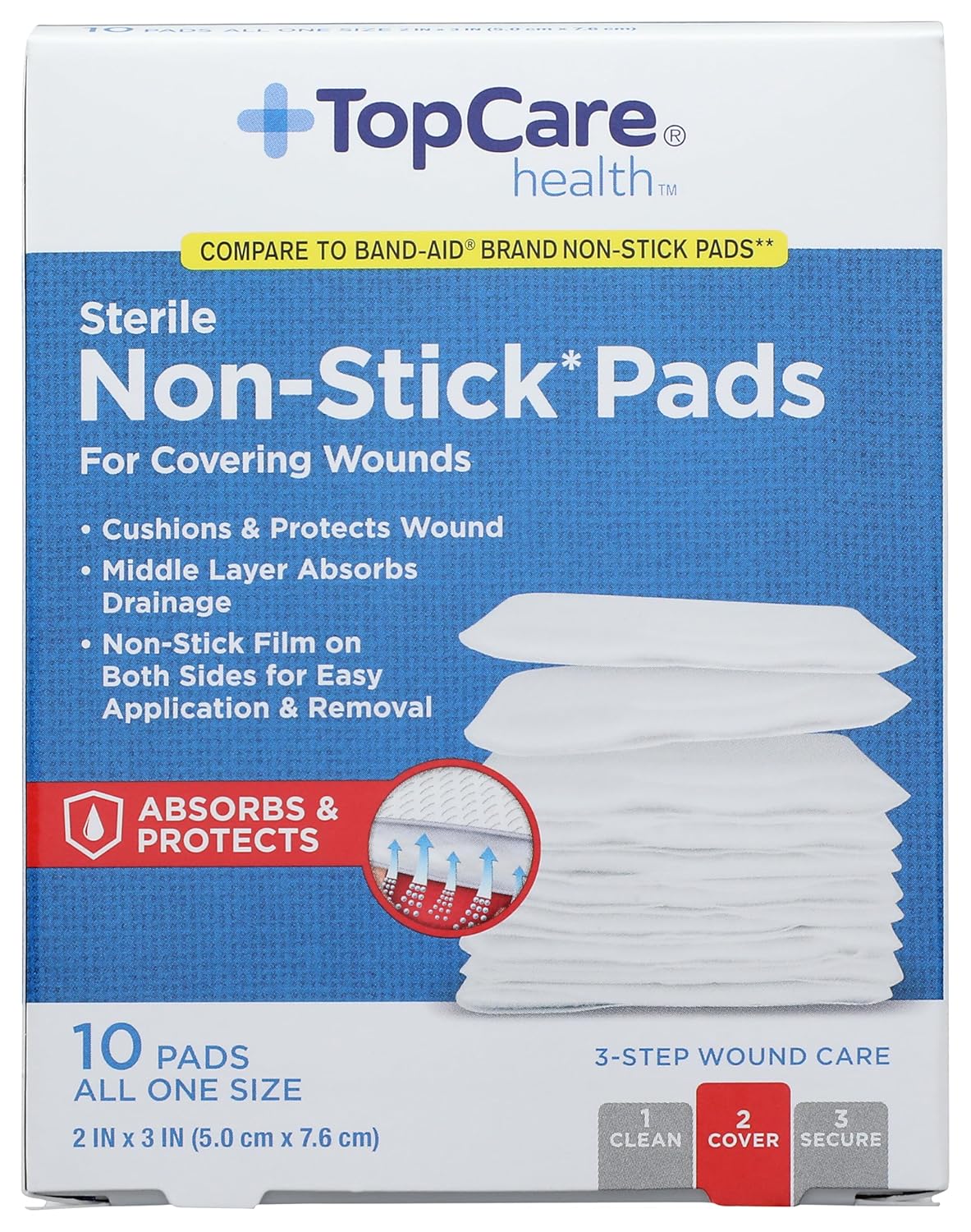 Topcare, Health Sterile Non-Stick Pads Fpr Covering Wounds, 10 Count