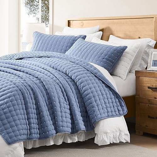 Miniatura 4 de WDCOZY Juego de edredón azul tamaño individual con funda de almohada, colcha suave y ligera, manta acolchada y delgada, cubrecama para todas las