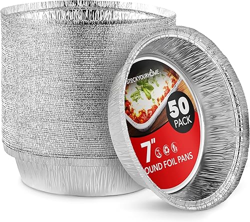 Stock Your Home Sartenes redondos de aluminio de 7 pulgadas (paquete de 50 unidades) para hornear pasteles, latas de pastel para llevar, recipientes