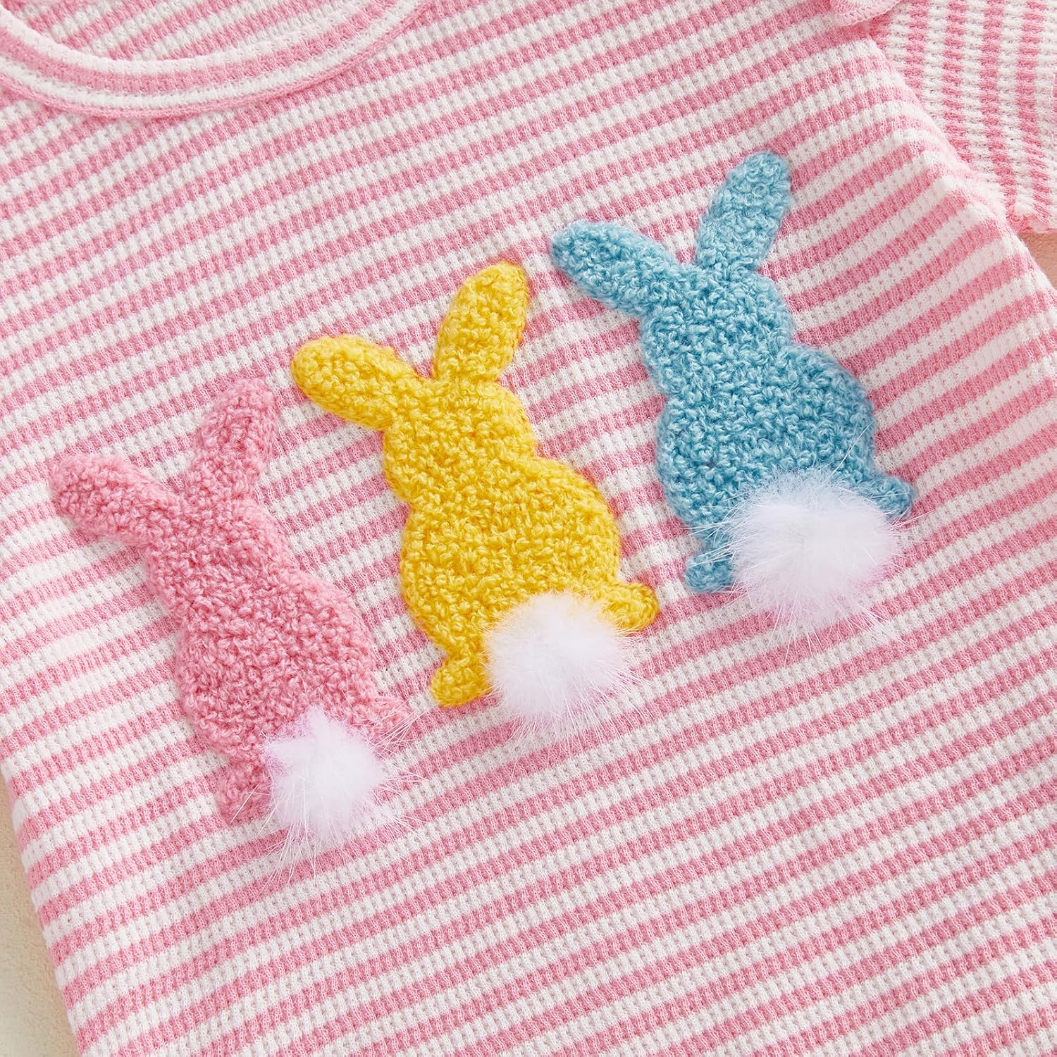 Sasaerucure Newborn Infant Baby Girl Easter Outfit Short Sleeve Bunny Romper + Flare Pants + Headband 3Pcs Clothes - Image 4