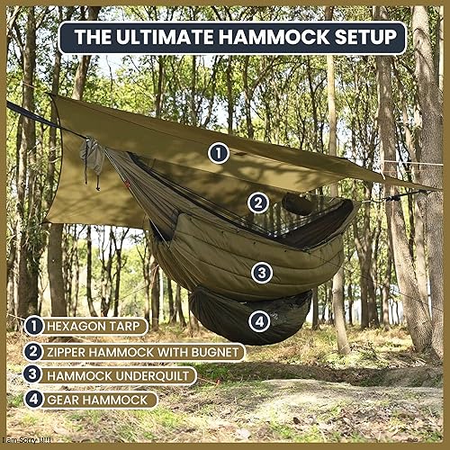Miniatura 2 de Onewind Hamaca de campamento de 11 pies con mosquitera y estructura Ridgeline, hamaca portátil ligera con correas de árbol de 12 pies, ideal para