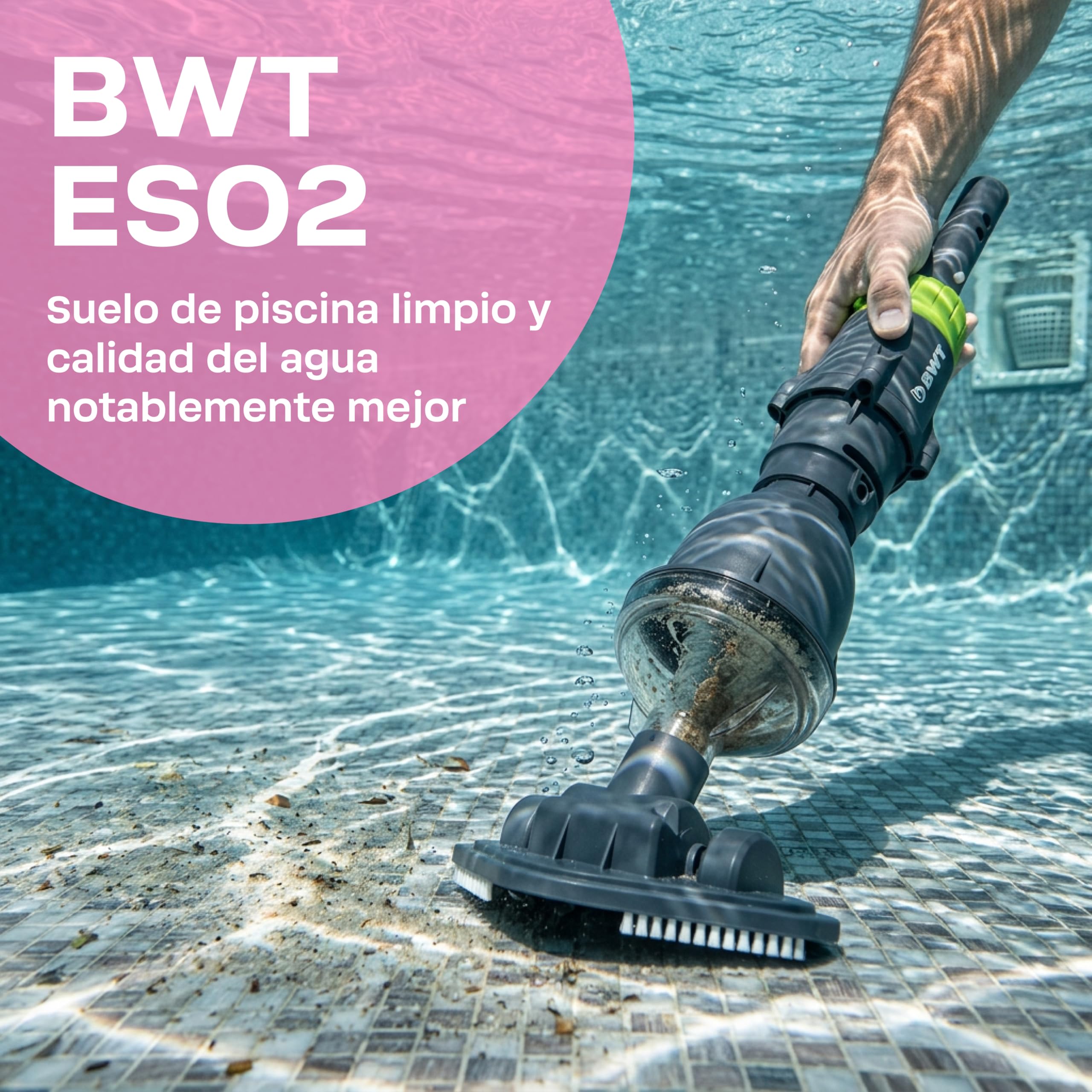 [NUEVO2026] BWT Aspirador de piscina ES02 con batería, aspiradora inalámbrica para piscina con carga USB, 30 min de autonomía, para hidromasaje hasta 10 m³, 2000 mAh, incluye tapa