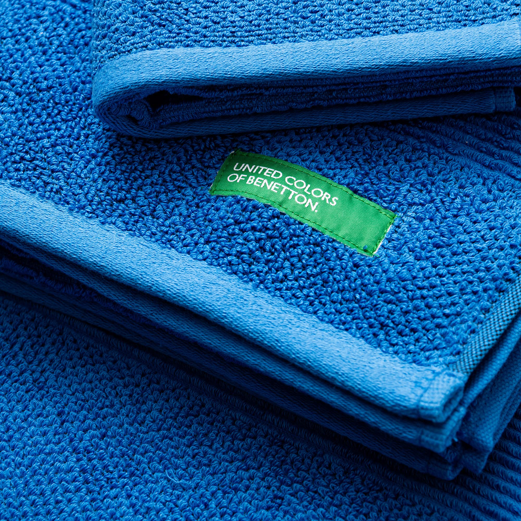 Benetton Pack de 2 - Set de 3 Toallas de Baño, Cada Uno en Color Azul y Otras en Beige